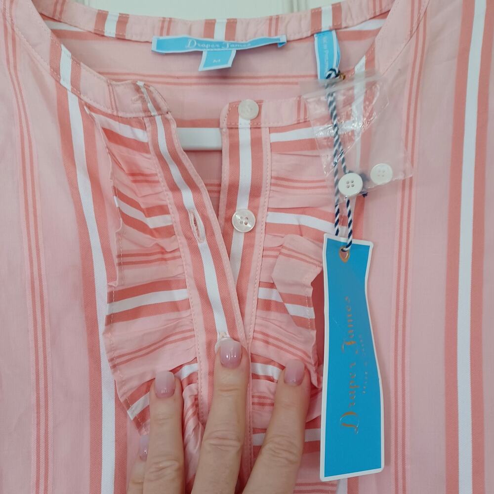 Draper James Ruffle Placket Dress Coral Pink Stripe M NWT - Picture 5 of 15